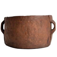 Vintage Carved Wood Vessel with Handles