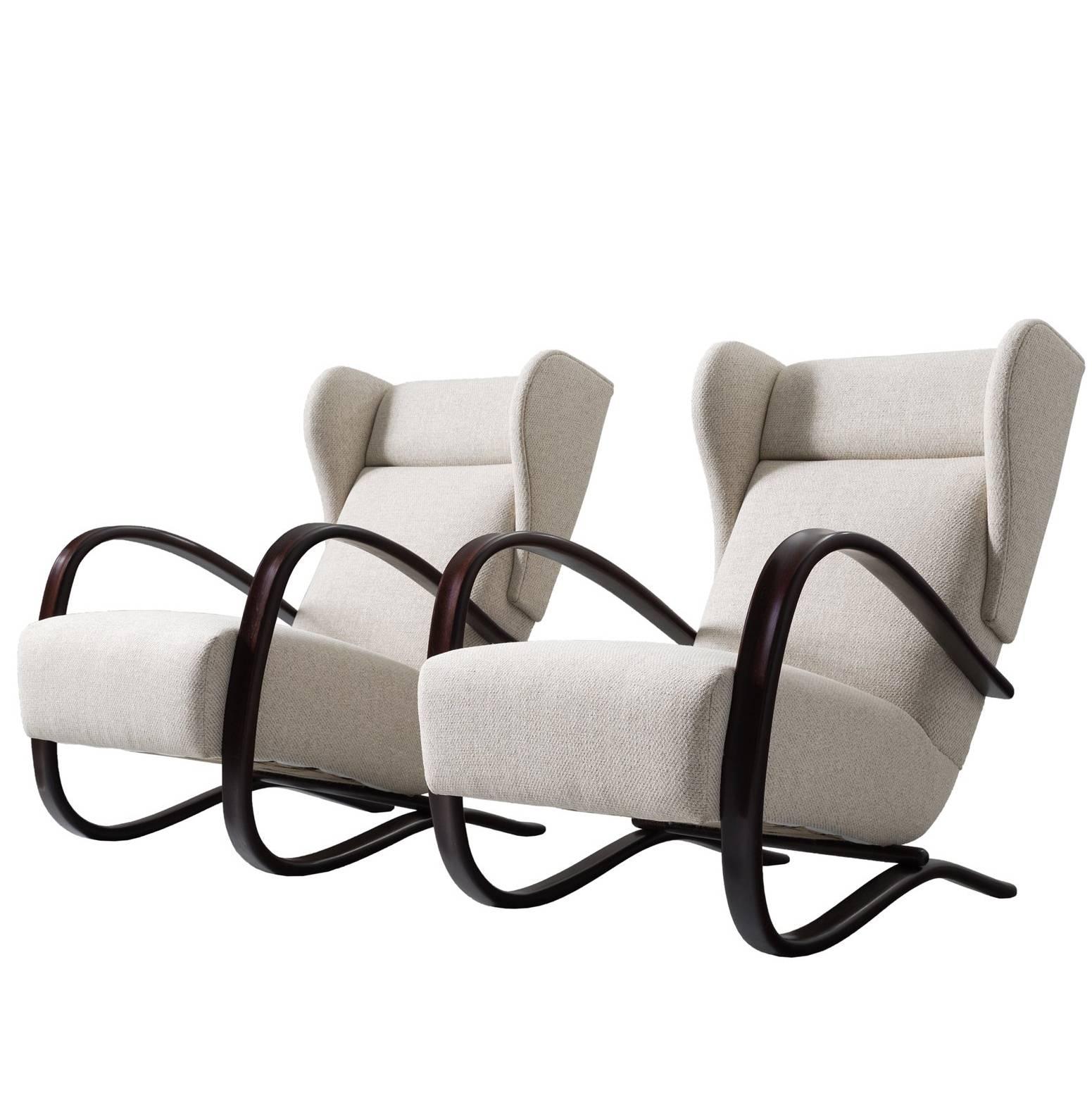 Jindrich Halabala Pair of Reupholstered Wingback Lounge Chairs