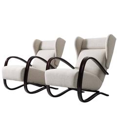 Jindrich Halabala Pair of Reupholstered Wingback Lounge Chairs 4