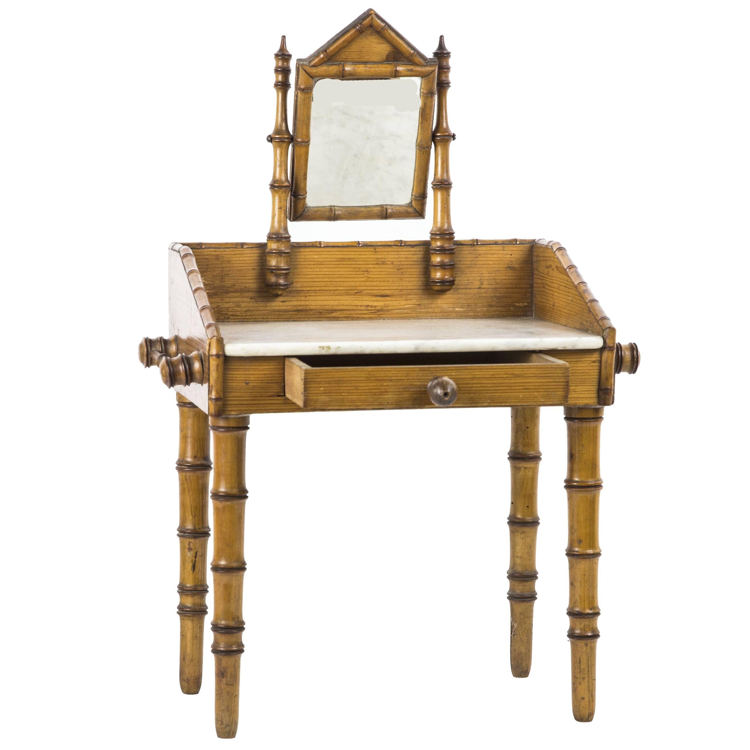 Maple and Faux Bamboo Marble-Top Doll's Wash Stand Furniture, France