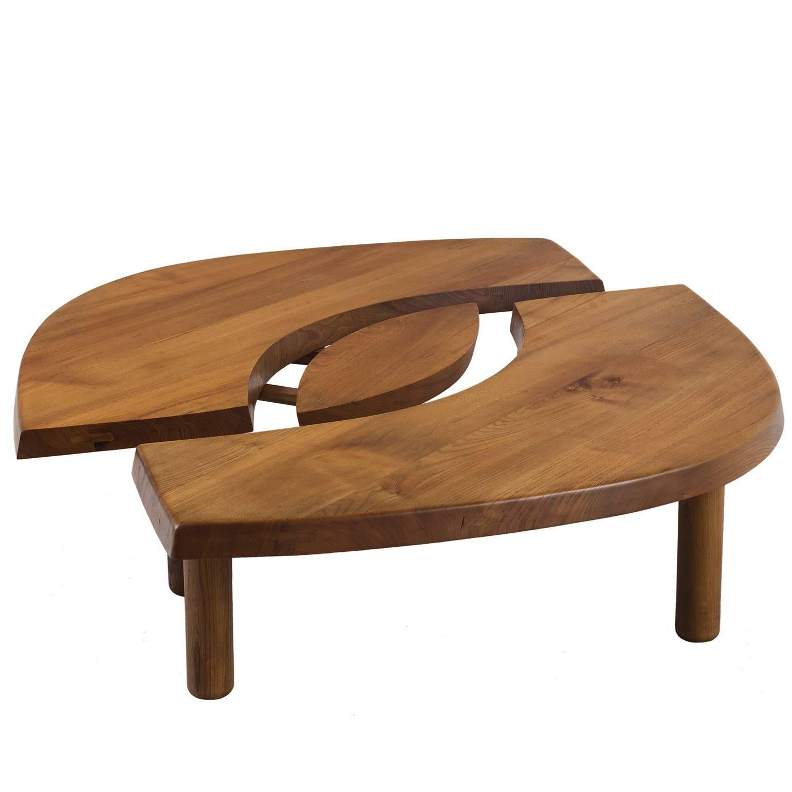 Table basse en forme d'oeil Pierre Chapo T22 en orme massif