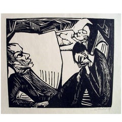 Erich Heckel German Expressionist Woodblock Print, 1919 "Dostoevski's Idiot"