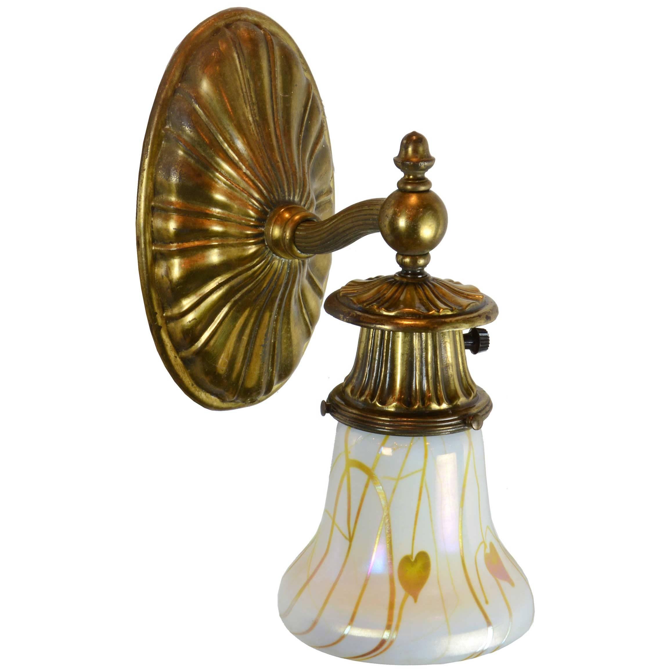Brass Sheffield Sconce with Shade, circa 1915