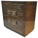 Stunning Burl Elm and Brass Three-Drawer Chest by Mastercraft