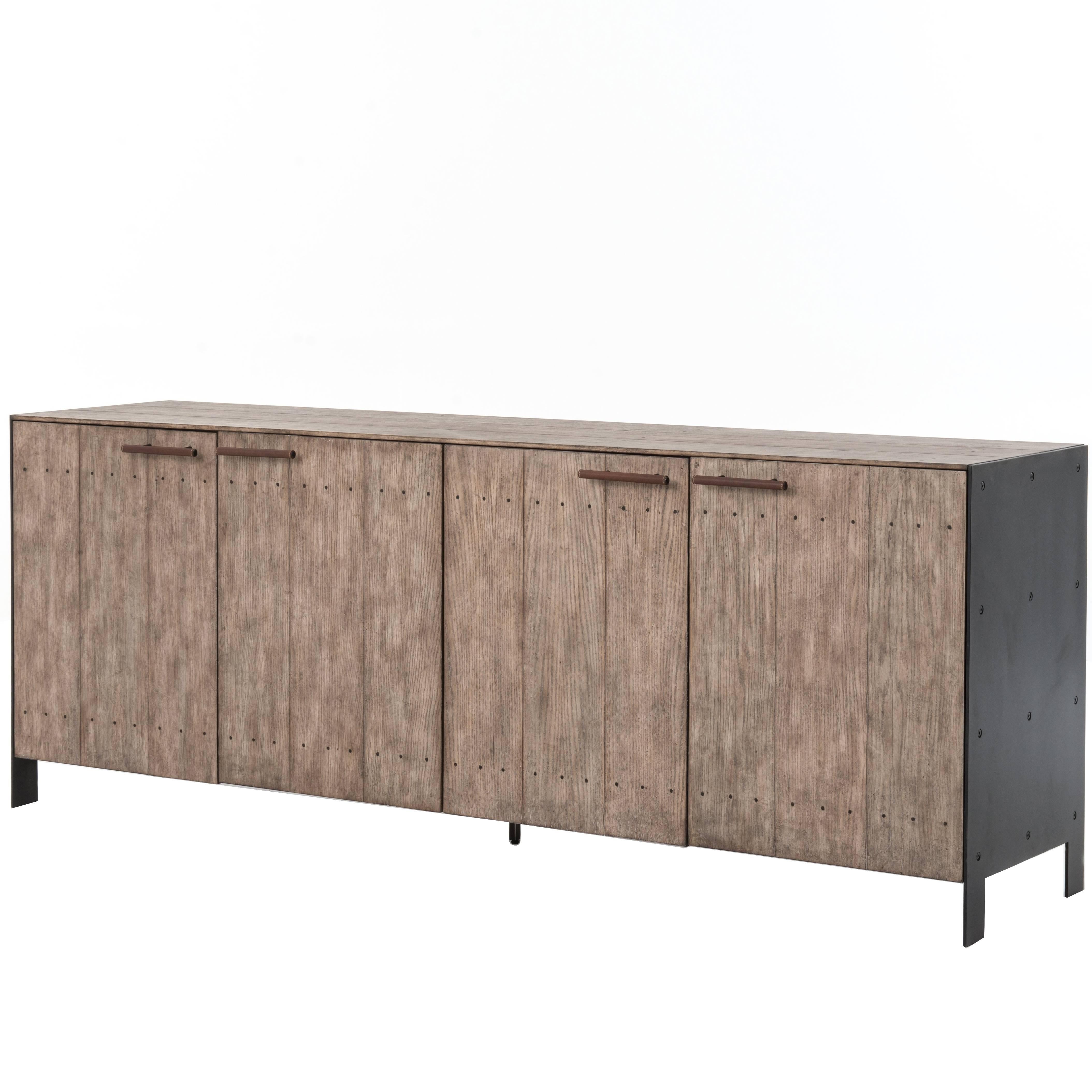 Contemporary Narrow Sideboard with Leather Hardware For Sale