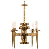 French Vintage Four-Light Chandelier with Torch-Shaped Arms, 20th Century