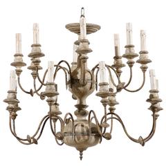 Italian Two-Tiered Sixteen-Light Painted Wood and Metal Chandelier