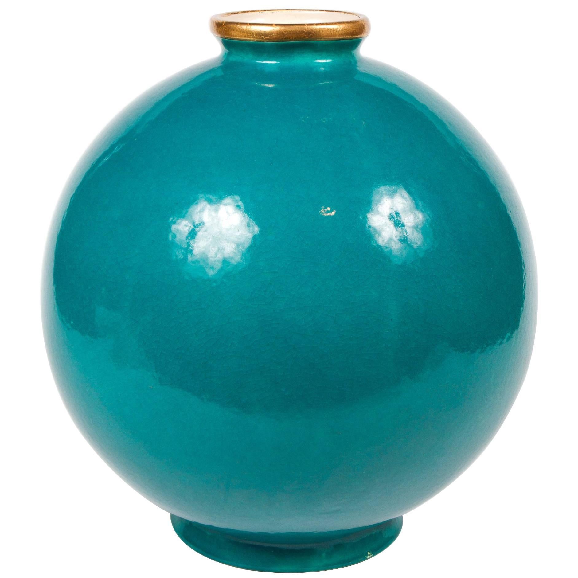 Important Maison Jansen Turquoise Blue Glazed Ceramic Vase