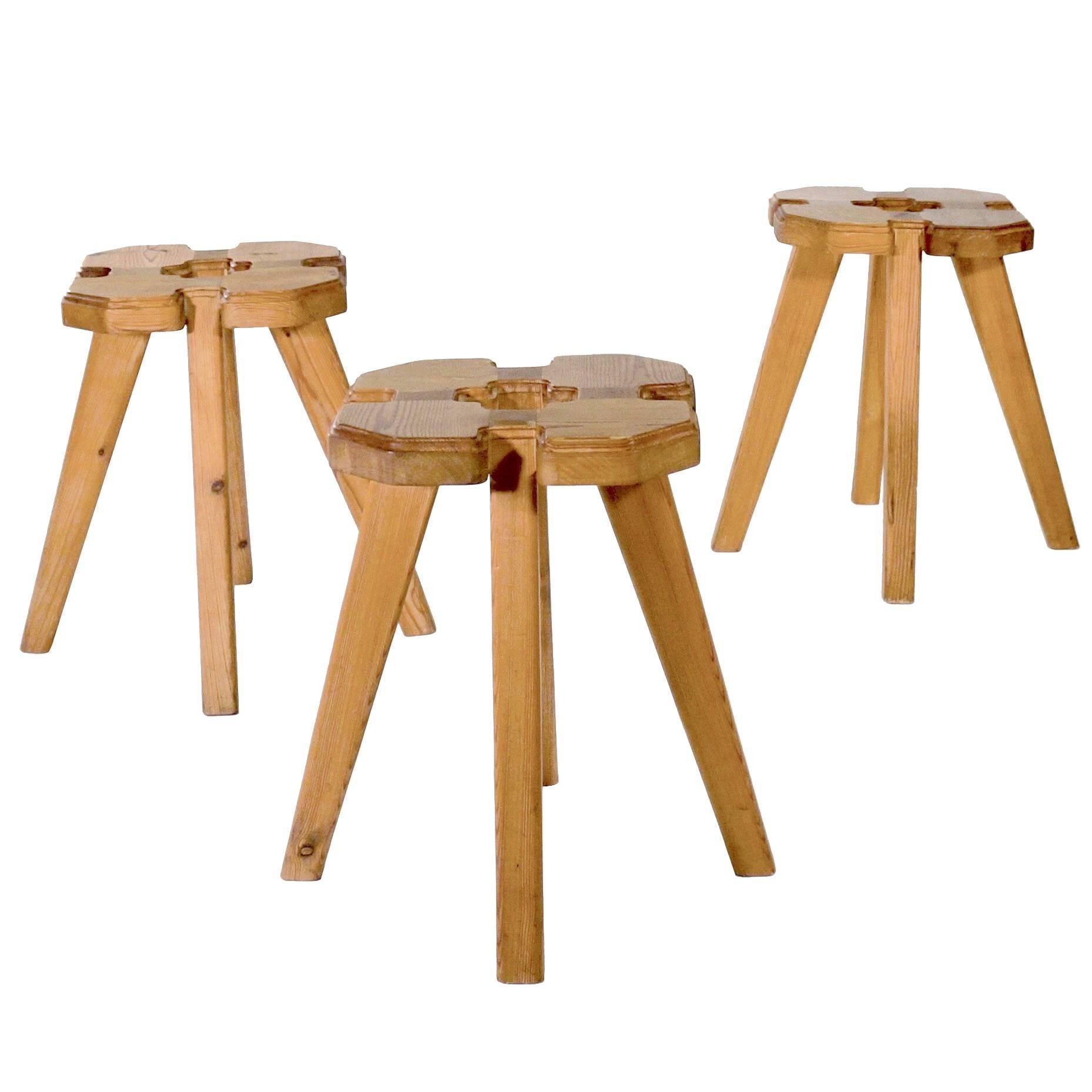 Collection of Three Pitch Pine Stools