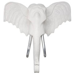 Mid-Century Lifesize Carved White Elephant Wall Sculpture