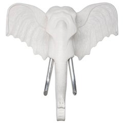 Mid-Century Lifesize Carved White Elephant Wall Sculpture