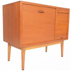 Vintage Small Teak and Oak Tambour Credenza