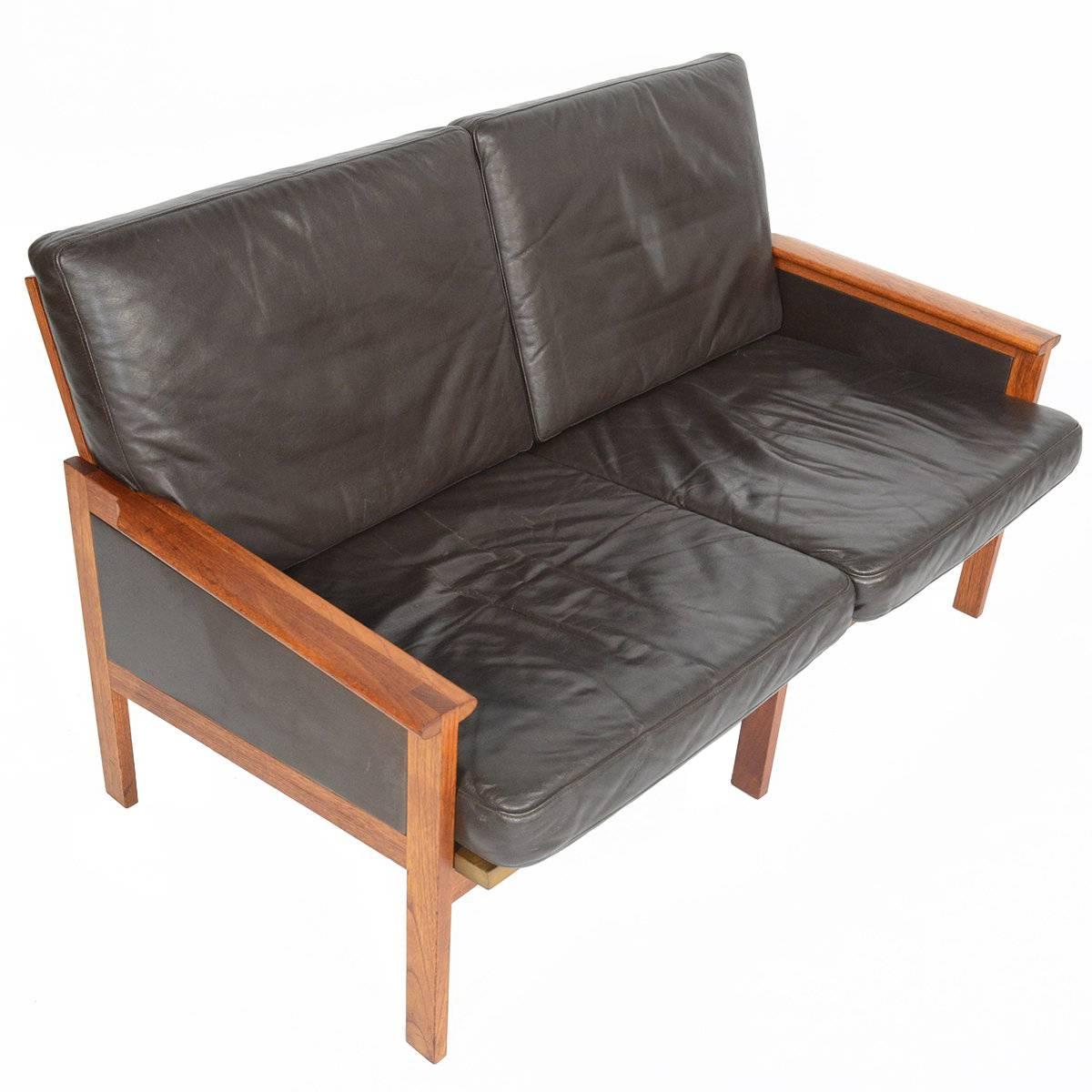 Illum Wikkelsø Capella Model Loveseat in Teak + Leather