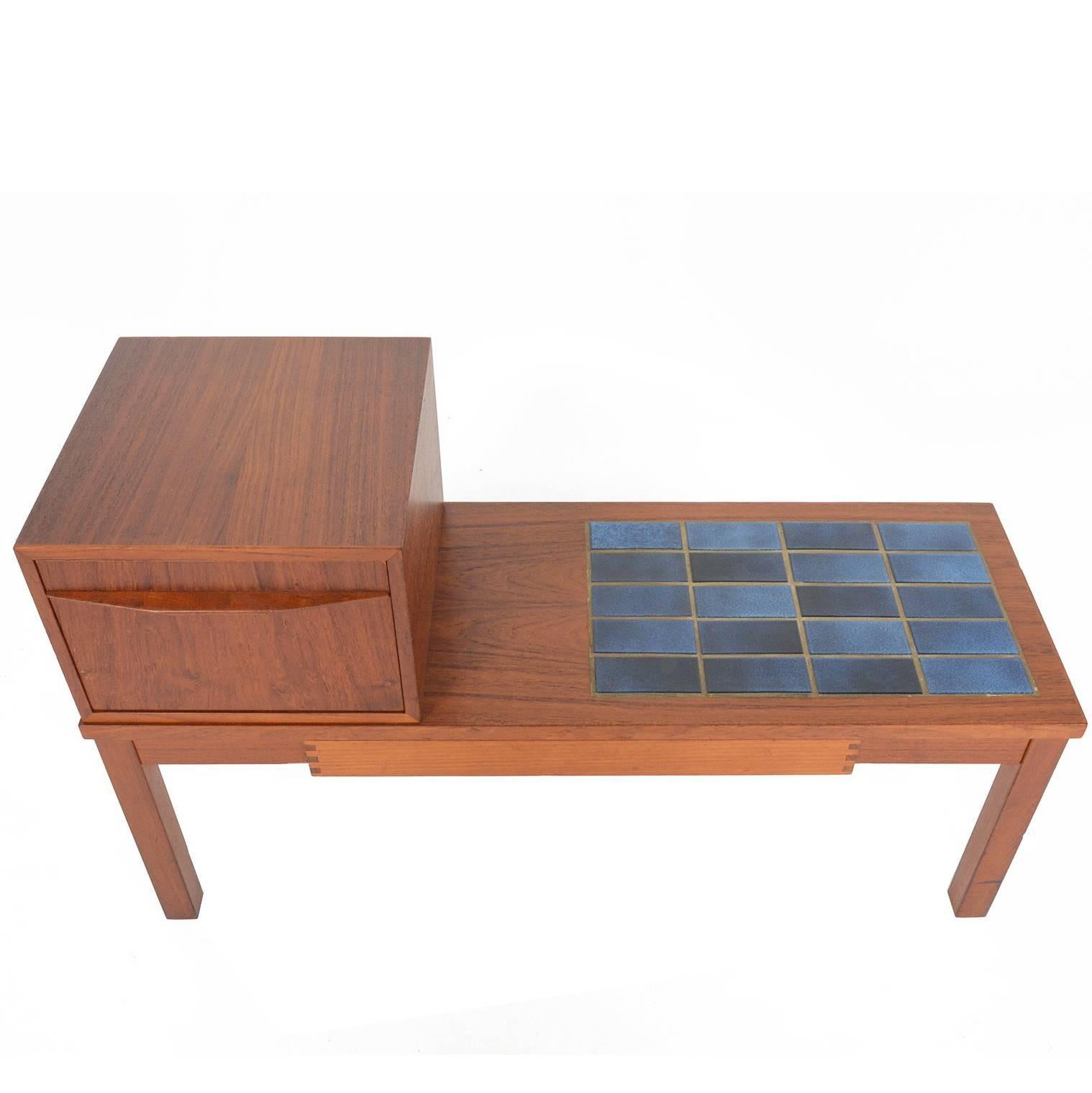 Danish Modern Teak and Tile Telephone Bench