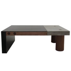 Cast Concrete, Hand-Blackened Steel and Walnut "Paradigm Coffee Table"