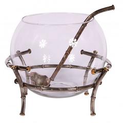 Retro Bamboo Form Silver Plated Punch Bowl with Ladle