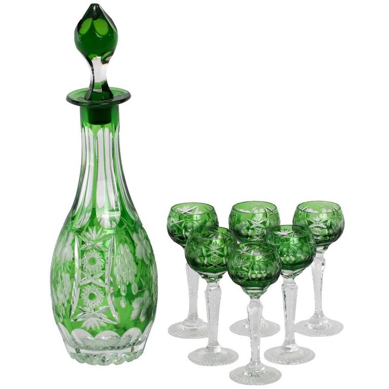 Emerald Green CutGlass Liquor Set at 1stDibs