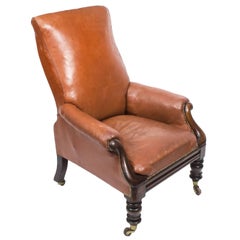 Antique 19th Century William IV Brown Leather Armchair