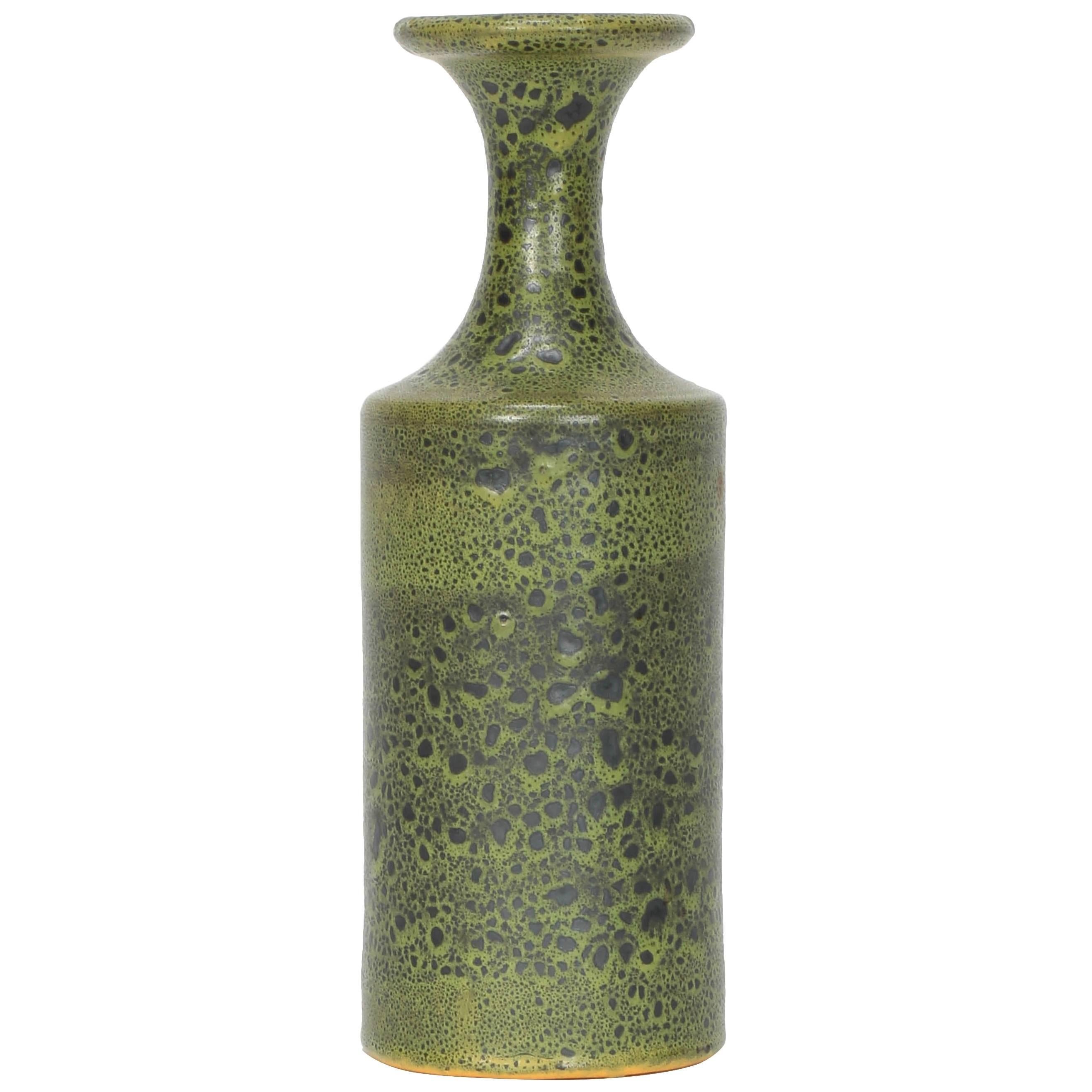 André Freymond Signed Ceramic Vase in Yellow and Green Glaze, 1950s