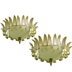 Superb Pair of Royal Ceiling Lights Attributed to Barovier & Toso, 1980s