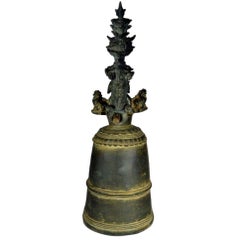 Antique Burmese Temple Bronze Bell with Elaborate Adornment, 18th Century