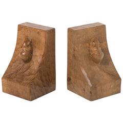 Robert “Mouseman” Thompson pair of oak bookends, England circa 1970 3