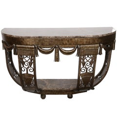 French Art Deco Forged Iron and Marble Console in the Style of Edgar Brandt