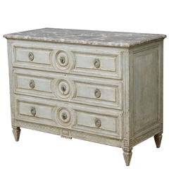 French Louis XVI Style Painted Chest of Drawers with Faux Marble Top