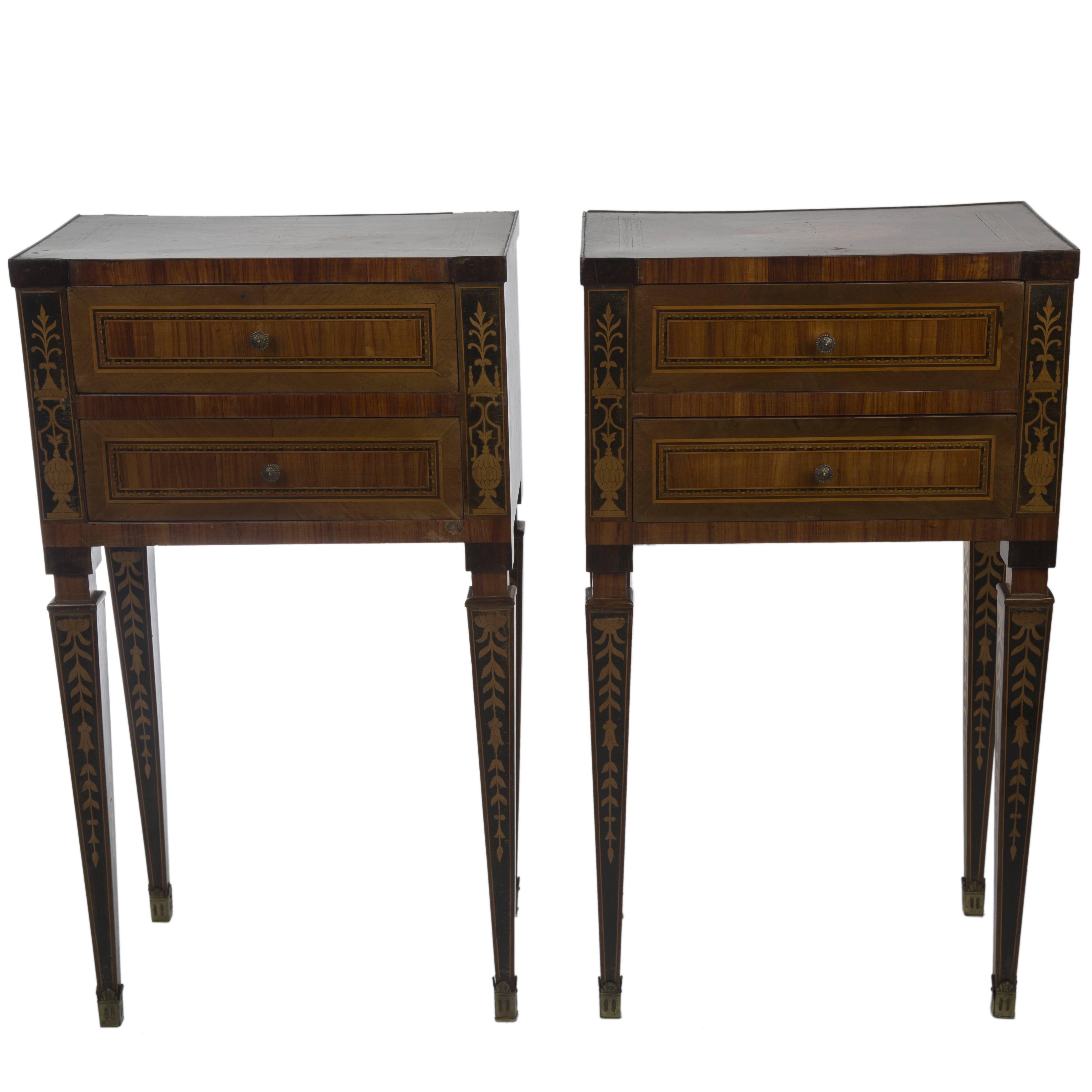 Pair of Louis XVI Style Marquetry Night Tables For Sale