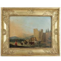 Romantic Period, Italian Landscape, Oil on Panel Circa 1830-1840