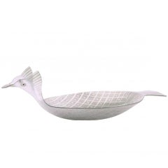 Rare Maurice Heaton Enameled Fused Art Glass Bird Bowl