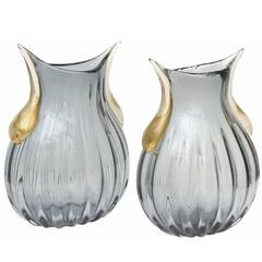 Pair of Murano Art Glass Vases Signed Pino Signoretto