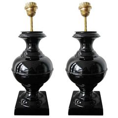 Pair of Black Urn Shaped Lamps