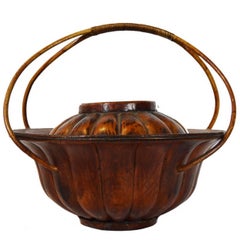 Chinese Varnished Bamboo Hat Basket from the 19th Century Painted with Flowers