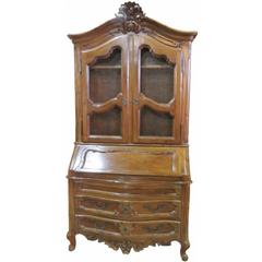 Country French Style Carved Fruitwood Secretary Desk