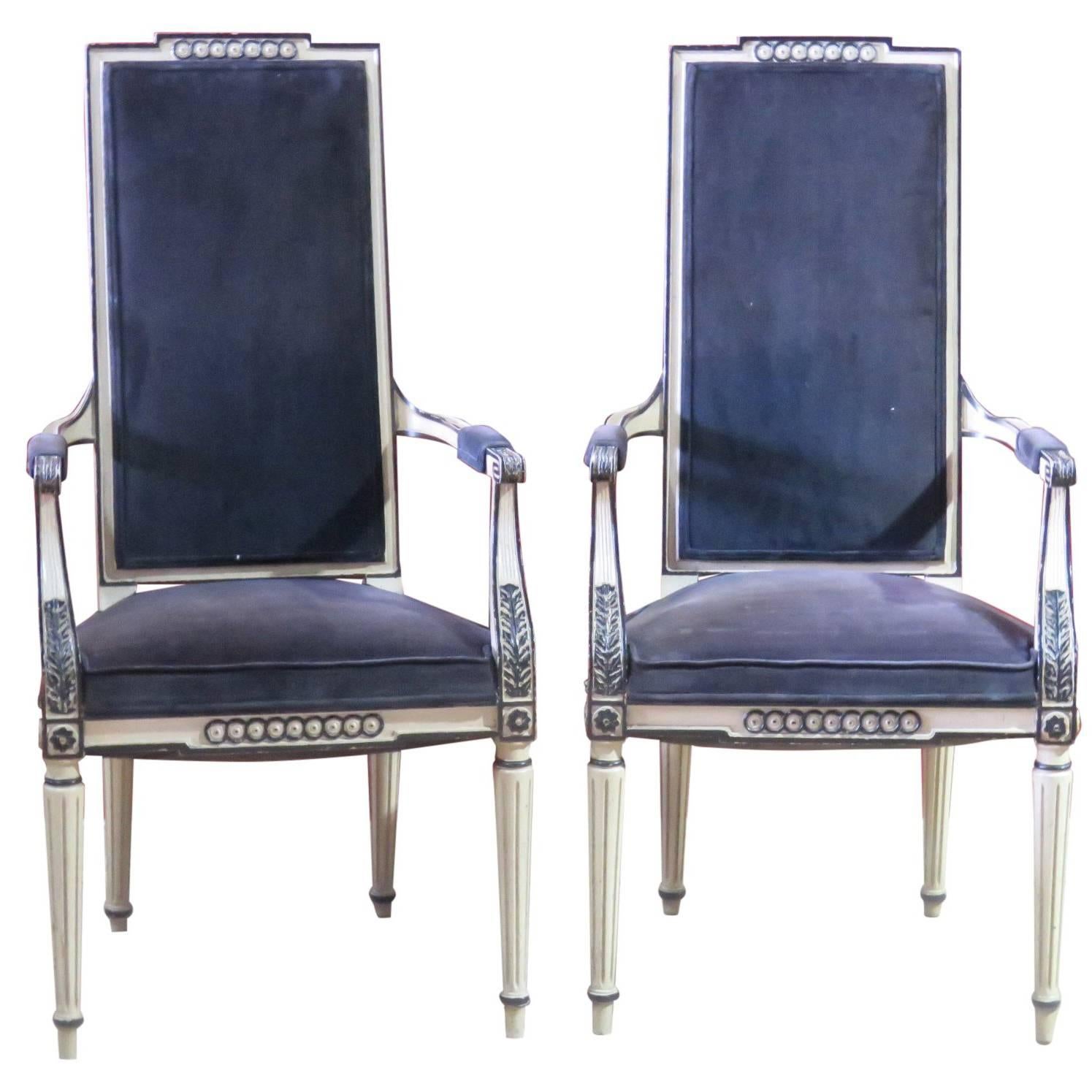 Pair Regency Style Cream Painted Side Chairs
