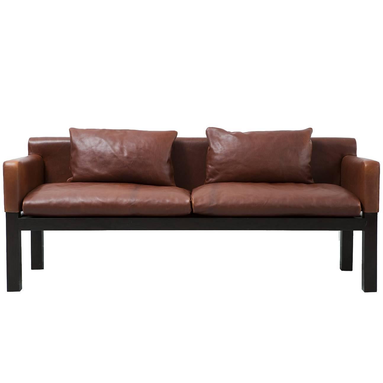 Dunbar Ashwood Post and Beam Leather Sofa by John Saladino For Sale