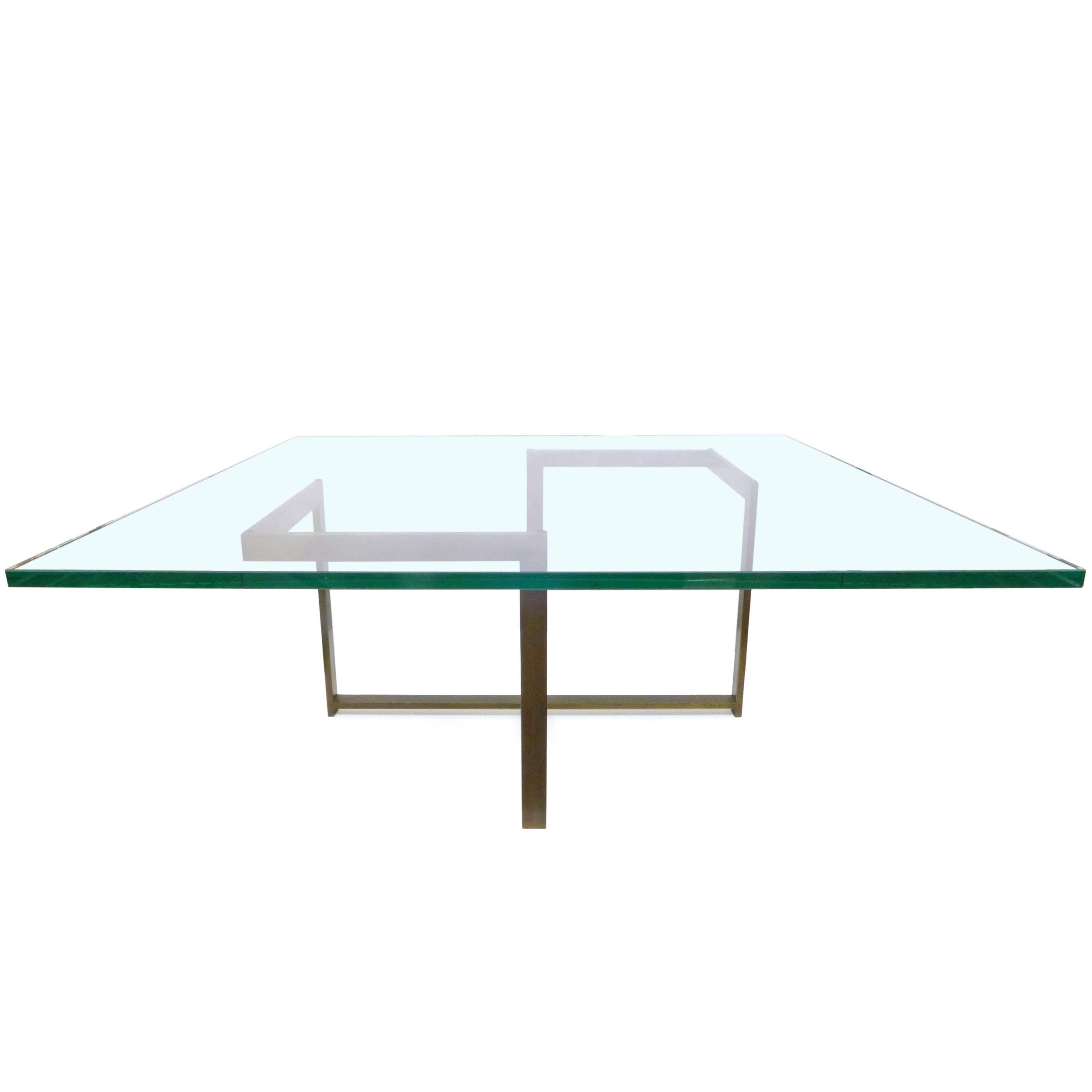 Square Bronze and Glass Coffee Table For Sale