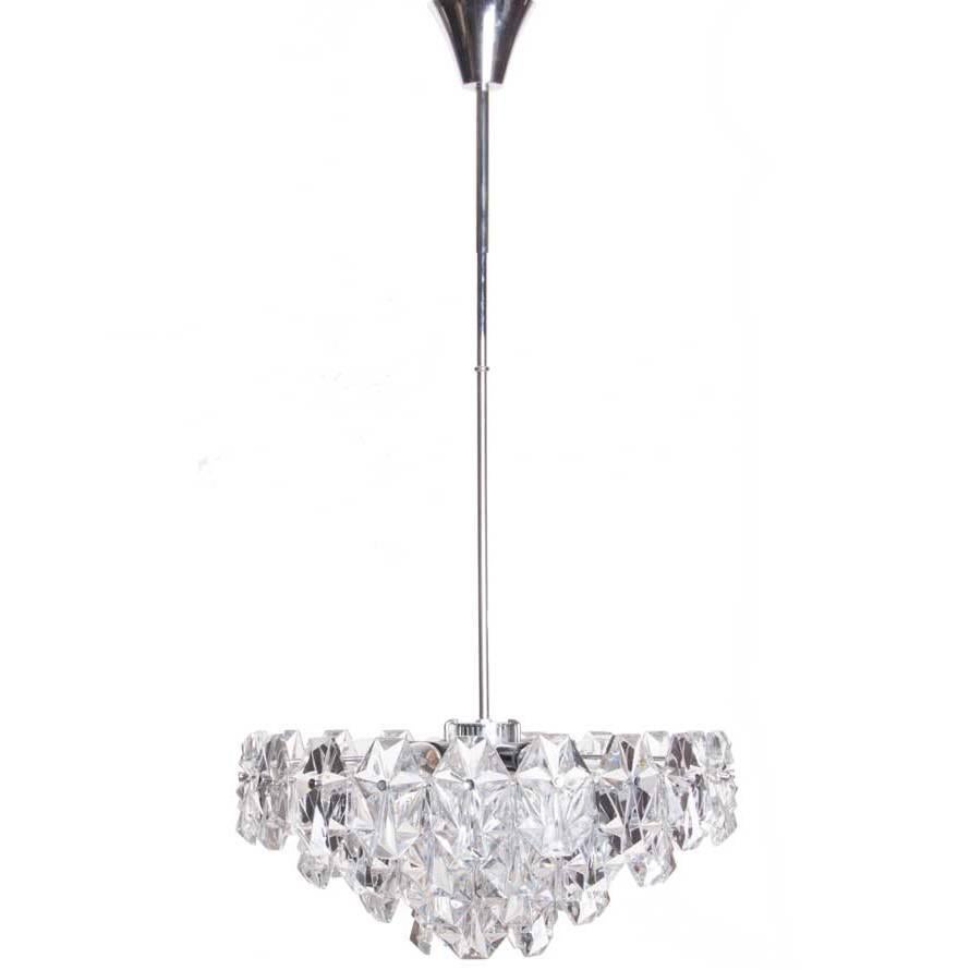 1960s Crystal and Chrome Seven-Light Chandelier by Kinkeldey For Sale