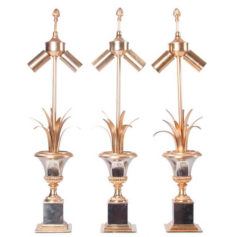 Lampes de table en laiton et nickel des années 1960 attribuées à la Maison Charles