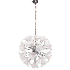 1960s Murano Glass and Chrome, Six-Light Flower Chandelier