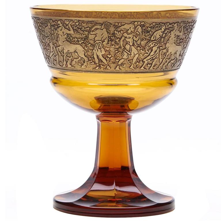Moser Acid Etched Classical Figure Amber Glass Bowl, circa 1920 at 1stDibs