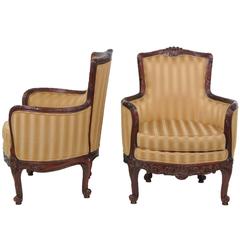 Pair of Carved Mahogany Bergeres 11