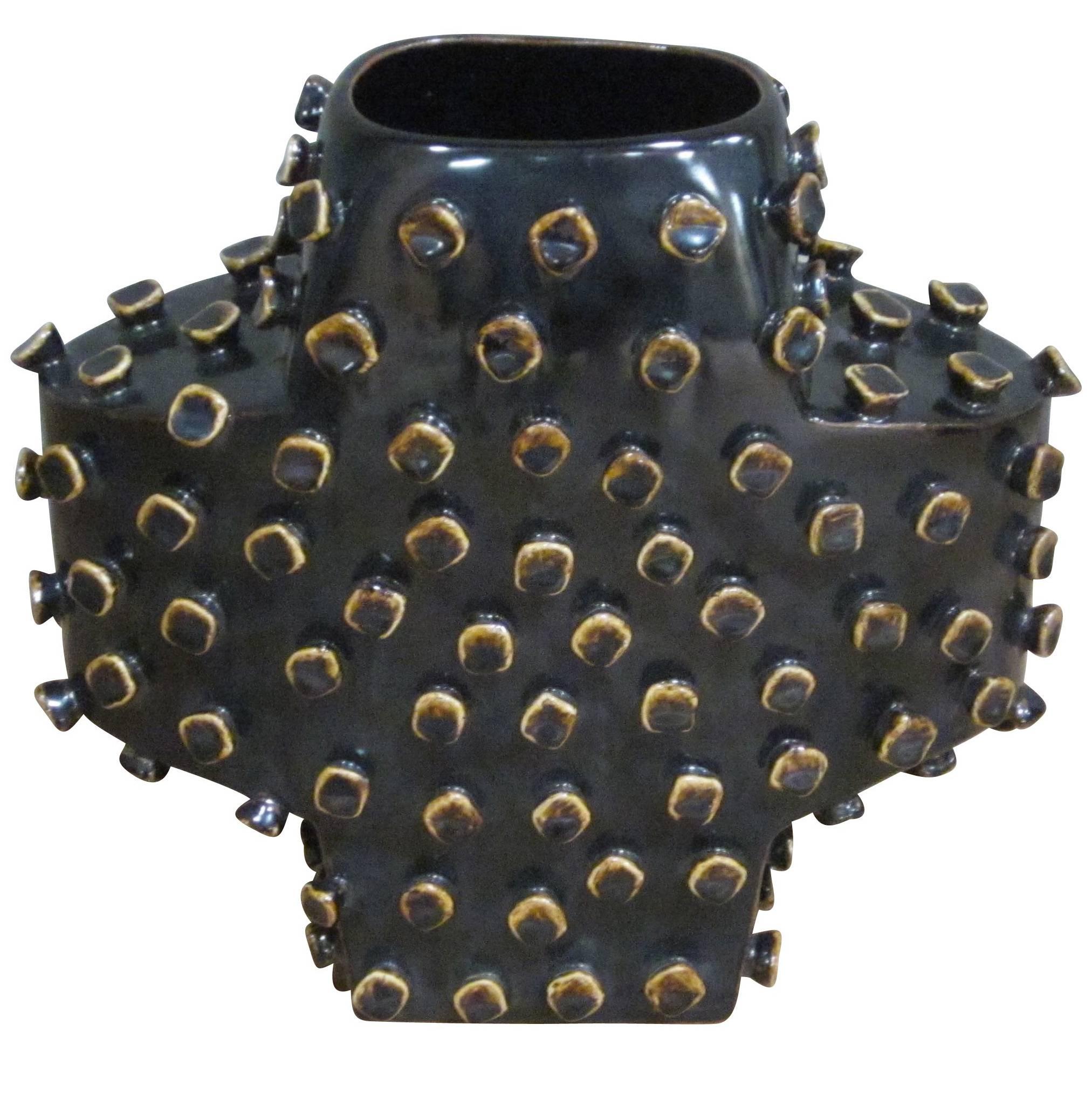 Black and Gold Cross Shaped Vase, France, Contemporary