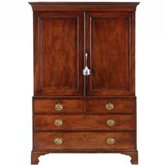 Antique English George III Mahogany Linen Press over Chest of Drawers, circa 1780