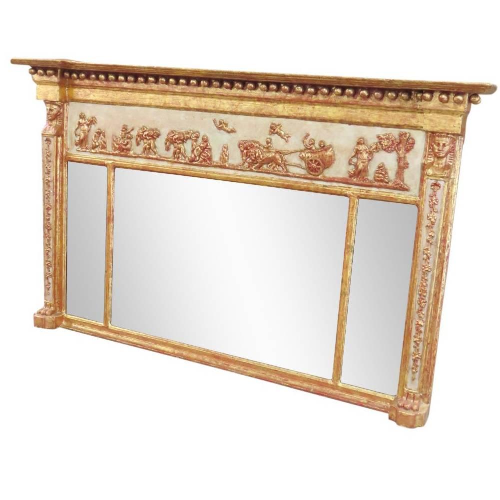 Antique Italian Painted and Gilt Trumeau Mirror