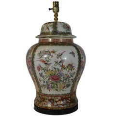 Vintage Porcelain Lamp with Hand-Painted Flowers and Birds from 1970s, China