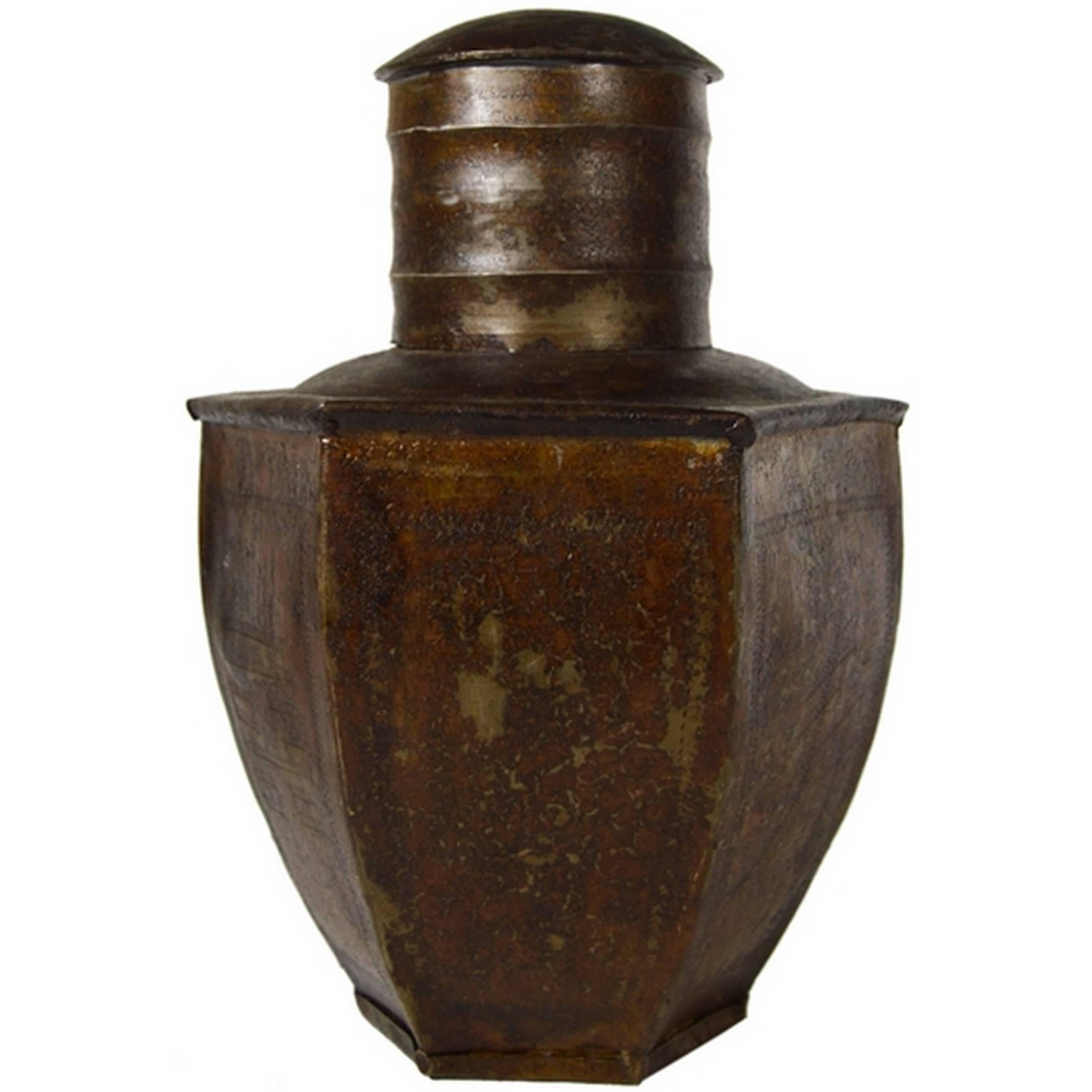 Vintage Indian Hand-Hammered Multi-Sided Tin Storage Canister from the 1930s For Sale