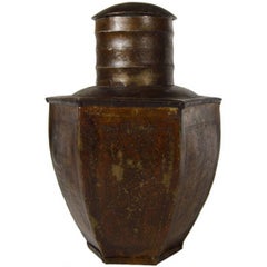 Vintage Indian Hand-Hammered Multi-Sided Tin Storage Canister from the 1930s