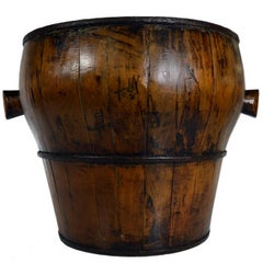 Antique Handmade Drum-Shaped Varnished Grain Basket from 19th Century, China